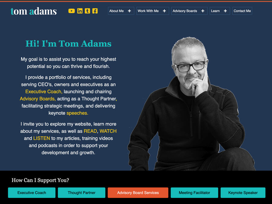 Screenshot of Tom Adams website home page.